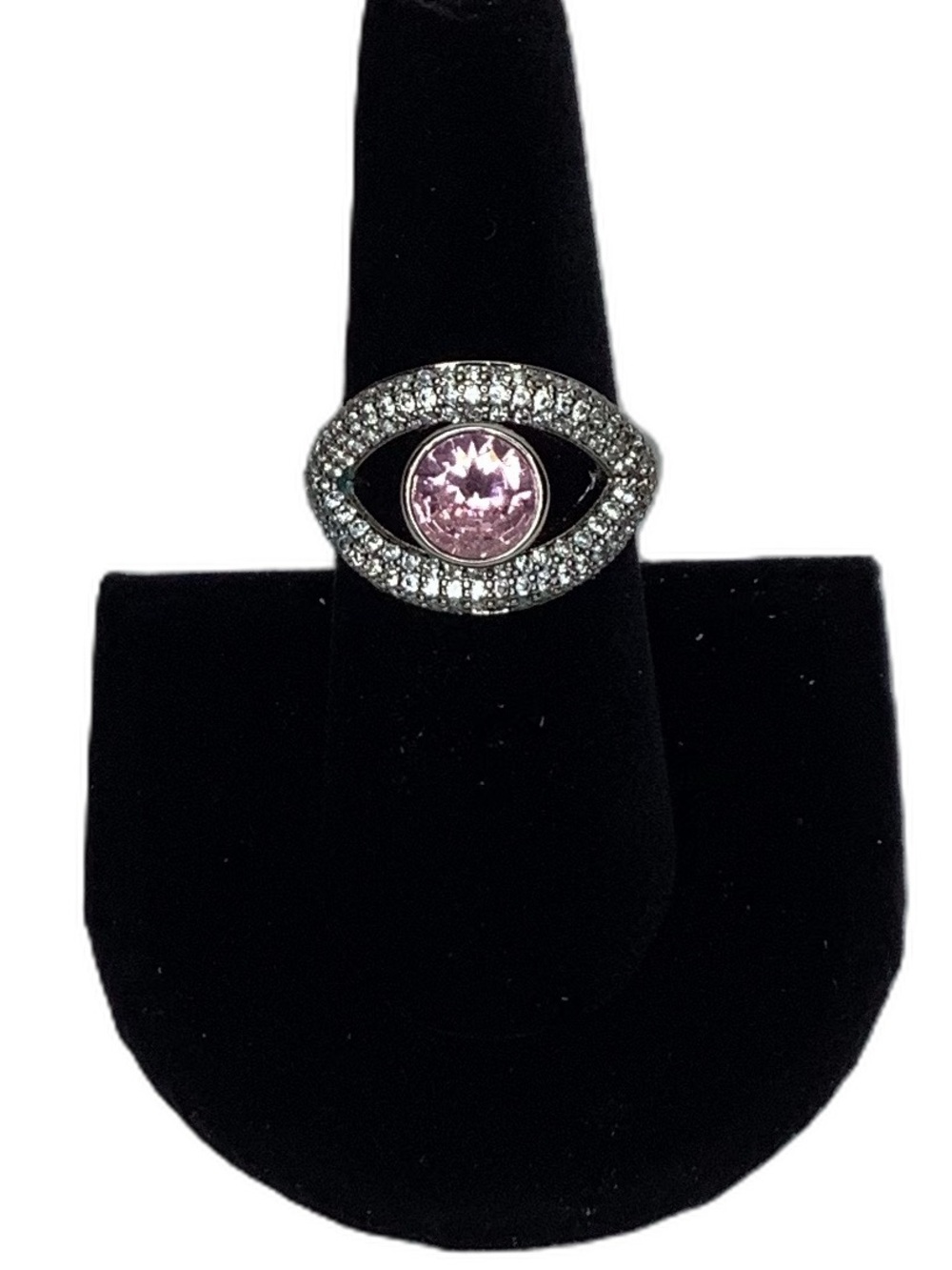 Kurt Geiger London Pink Crystal Evil Eye Cocktail Ring 8 New